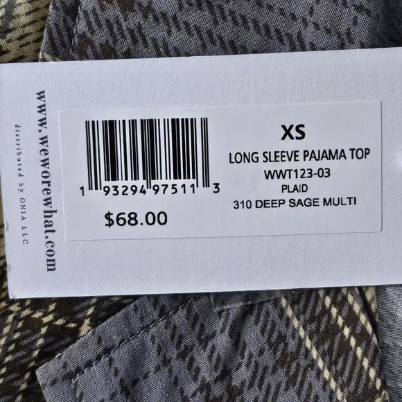 2/$50 WeWoreWhat Deep Sage Plaid Long Sleeve Pajama Top Size XS | Cozy Sleepwear - Picture 7 of 8